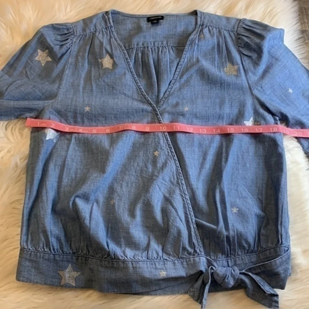 J. Crew chambray surplice wrap with silver stars and adjustable bottom S Tall